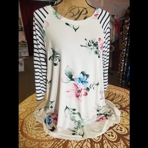 Floral and striped plus size shirt